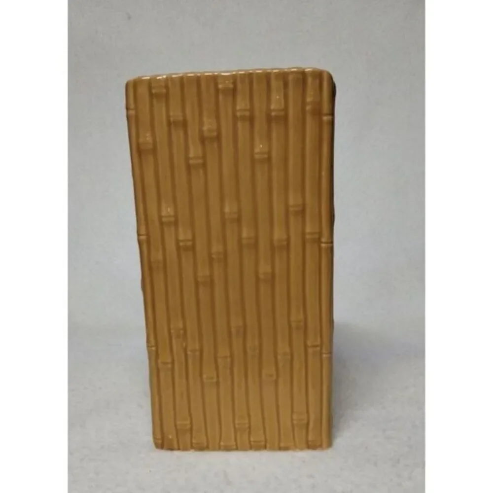 Oneida Ceramic‎ Utensil Holder Bamboo Design Kitchen Organizer Tan Brown